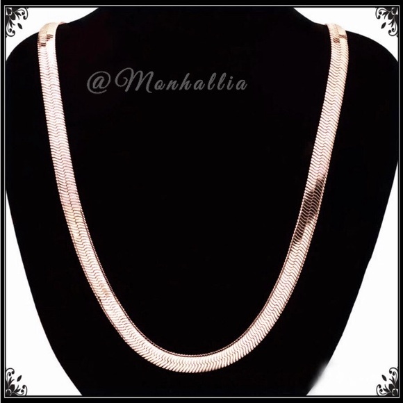 NEW ROSE GOLD 5mm HERRINGBONE SNAKE CHAIN CHOKER OMEGA NECKLACE - Picture 4 of 4
